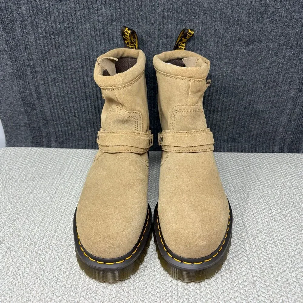 Dr. Martens Anistone Harness Suede Biker Boots Savannah Tan Brown Mens 10 / 11W
